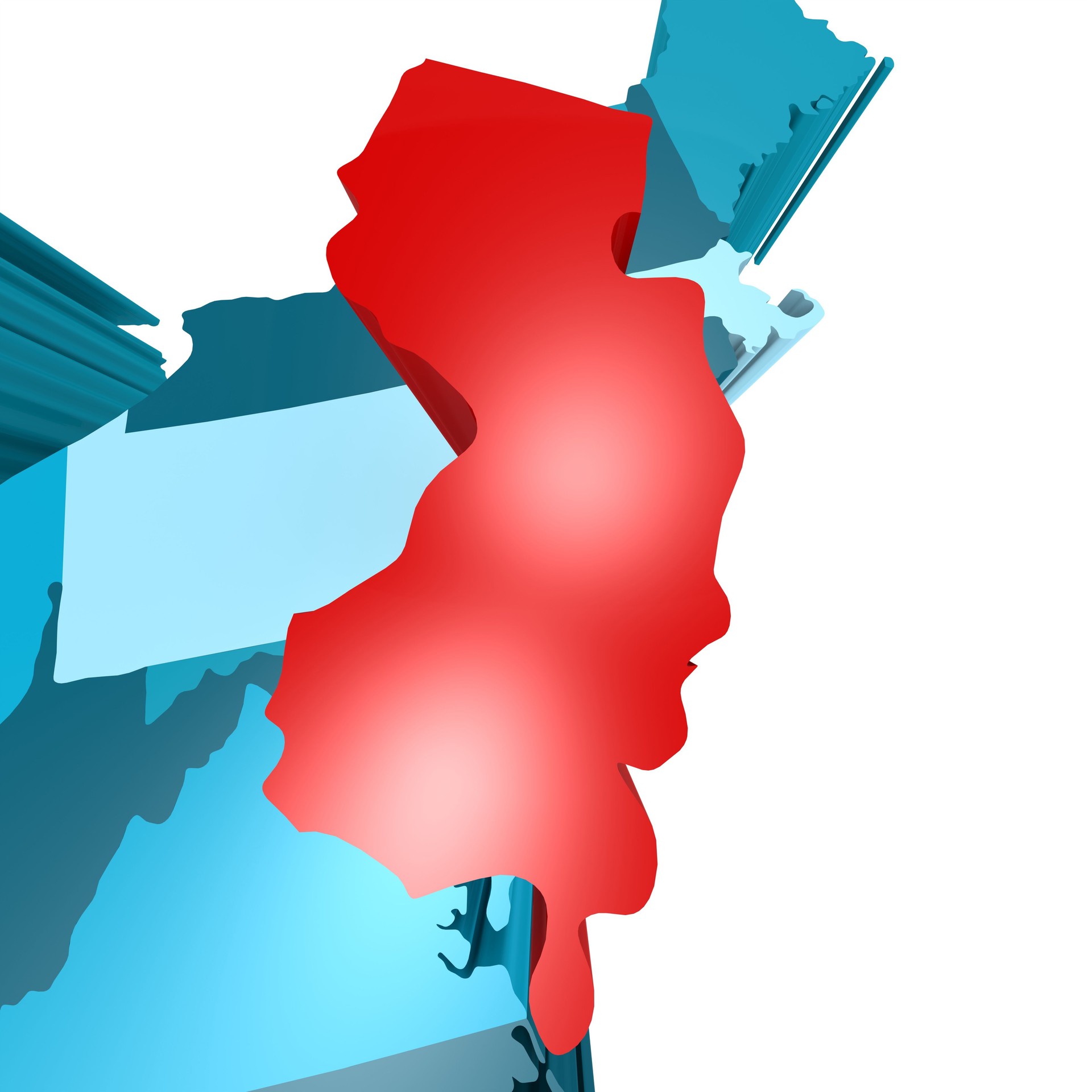 New Jersey map on blue USA map