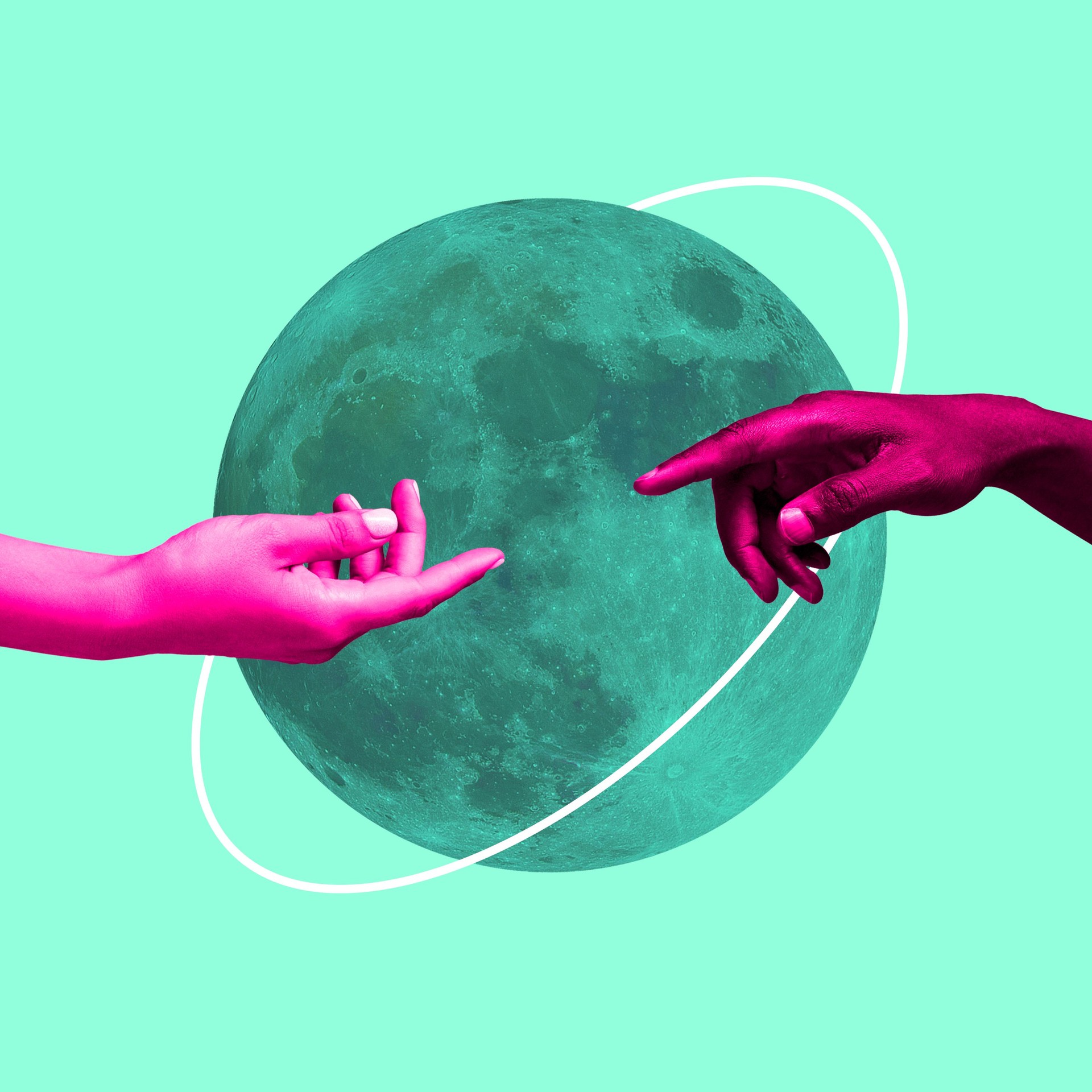 Contemporary art collage, modern design. Aesthetic of hands. Trendy pastel and neon colors. Copyspace for your ad or text.